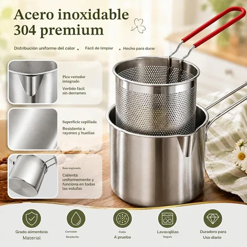 Vista 4 de Juego de ollas de freidora de 1.2L, mini freidora de acero inoxidable 304 3 sets