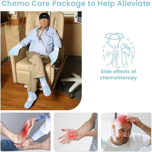 Vista 2 de Suzzipad Calcetines de terapia de frío y bolsa de hielo para manos, guantes de enfriamiento para quimioterapia, gorras para aliviar el estrés
