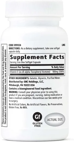 Vista 2 de GNC Suplemento de vitamina E de 200 mg, apoya un sistema cardiovascular saludable, 100 porciones