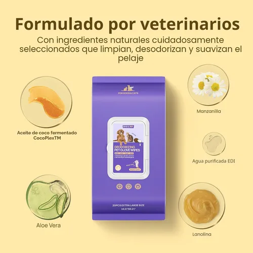 Vista 4 de HICC PET Toallitas desodorizantes de limpieza para perros y gatos, hipoalergénicas, hidratantes y nutritivas para guantes de aseo de mascotas