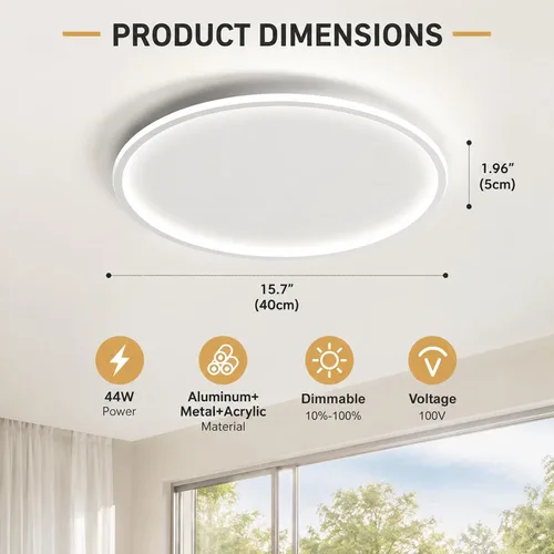 Vista 6 de Lámpara de techo LED de montaje empotrado con control remoto Lámpara de techo redonda de 15.7 ″ Lámpara de techo de bajo perfil regulable de 44W