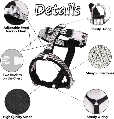 Vista 2 de HDKUW Arnés de diamantes de imitación brillantes para perro, arnés con hebilla ajustable sin tirones con anillo en D para perros pequeños y medianos