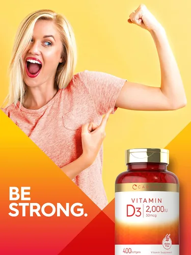Vista 6 de Carlyle Vitamina D3 2000IU cápsulas blandas 400 unidades Fórmula sin OMG, sin gluten 50 mcg Suplemento de vitamina D