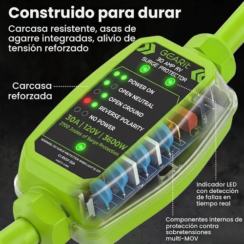 Vista 4 de GEARit Protector contra sobretensiones RV de 30 amperios con analizador
