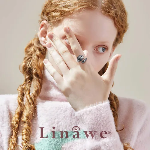 Vista 3 de Linawe Adjustable Chunky Rings for Women, 14K GoldRose GoldSilverBlack Hug Ring, Thumb Knuckle Signet Infinity Wave Rings, Stacking Spoon Rings