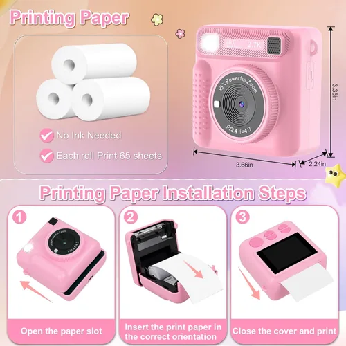Vista 6 de Cámara de impresión instantánea para niños, regalos de cumpleaños de Navidad para niñas y niños, cámaras instantáneas que imprimen fotos para niñas