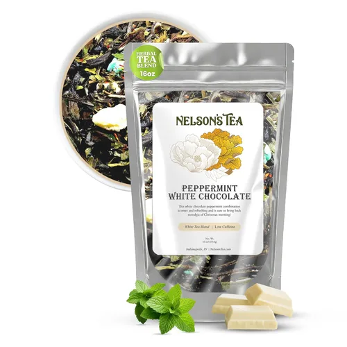 Vista 8 de Nelson's Tea - Té de hojas sueltas de menta y chocolate blanco - Té verde, té blanco, menta, cártamo y chocolate con menta - 2 onzas.