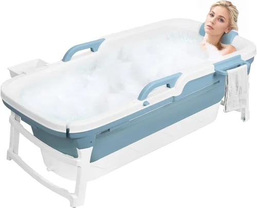 Vista 9 de Foldable Bathtub for Adults, Portable Soaking Tub with Headrest Blue