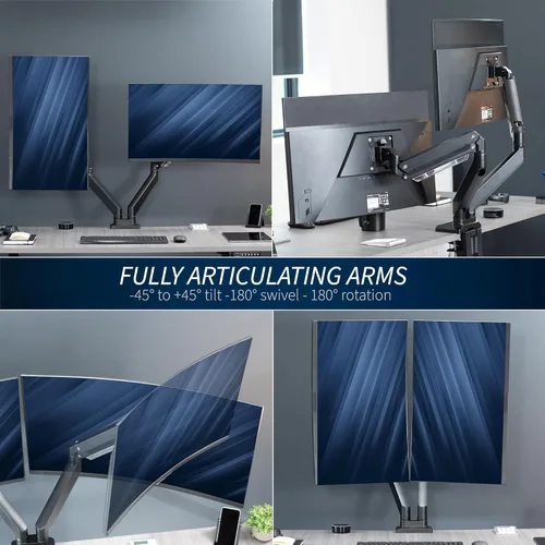 Vista 8 de VIVO Brazos resistentes de aluminio de alta calidad, se adapta a 2 monitores ultraanchos de hasta 38 pulgadas, soporte de escritorio para monitor