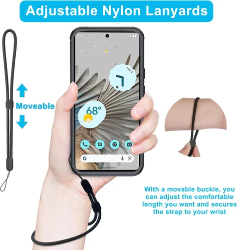Vista 6 de Janmitta Funda para Google Pixel 9 Pro XL con protector de pantalla + protector de lente de cámara + correa de muñeca, resistente a prueba de NEGRO