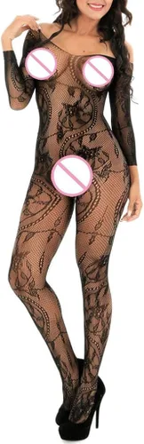 Vista 6 de Body de malla para mujer, sin entrepierna, sexy, de malla, cuerpo completo, babydoll, babydoll de peluche, bodycon, lencería