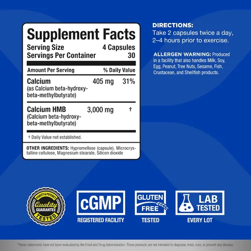 Vista 2 de ALLMAX HMB 3000 (120 cápsulas vegetales) – Apoya la fuerza muscular y reduce la descomposición muscular – Sin OMG, sin gluten – 30 porciones.