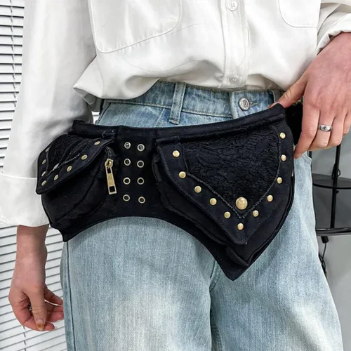 Vista 2 de KPYWZER Riñonera para mujer Riñonera Renaissance Faire Hip Bum Bag, 01-Negro, Renacimiento