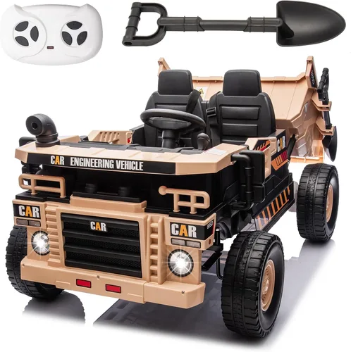 Vista 8 de FINITO Juguetes de paseo de 24 V para niños grandes, camión volquete eléctrico y pala extra, auto de juguete eléctrico para niños, auto de juguete