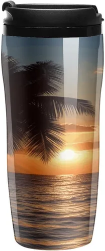 Vista 9 de Sunset Palm Tree Ocean Coffee Cup Hot Coffee Travel Mug Reusable Iced Coffee Cups Double Heat Insulation Coffee Mug with Leak-Proof Lid Stylish