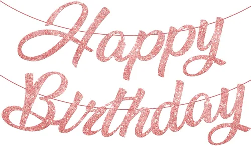 Vista 10 de KatchOn, Cartel de feliz cumpleaños cursivo dorado con purpurina – pre-encordado, 10 pies Decoraciones de cumpleaños para mujeres, hombres y niñas