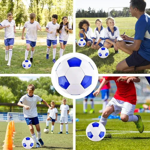 Vista 5 de Paquete de 6 pelotas de fútbol clásicas desinfladas, tamaño 3/4/5 con bomba y bolsa de malla para interiores y exteriores, césped, entrenamiento