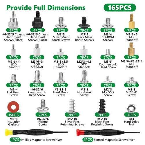 Vista 5 de 165 piezas de kit de tornillos para computadora para reparación de laptop y PC - Tornillos PCIe NVMe M.2, tuercas de separación, kit de tornillos