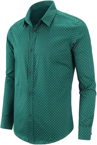 Vista 2 de WULFUL Camisa de vestir casual de manga larga para hombre camisa de algodón con botones ajuste regular