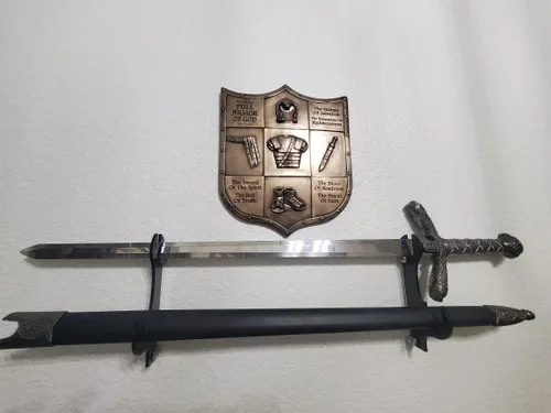 Vista 6 de Soporte de espada, gancho de espada, soporte de exhibición de soporte de espada samurai montado en la pared de acrílico de dos capas, soporte