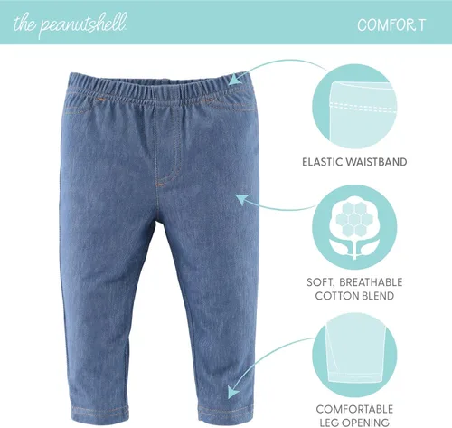 Vista 2 de The Peanutshell Jeggings de bebé para niños y niñas, mezclilla elástica súper suave, unisex, paquete de 4