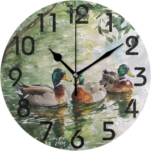 Vista 34 de Spring Hummingbird - Reloj de pared redondo con estampado de flores, 9.5 pulgadas, funciona con pilas, reloj de escritorio analógico silencioso