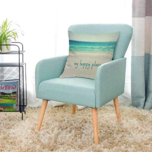 Vista 3 de AOYEGO My Happy Place - Funda de almohada con purpurina de playa, océano, olas de mar, verano, arena, cielo, naturaleza, bahía, con purpurina, 18 x