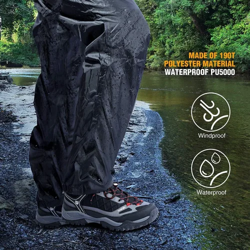 Vista 6 de REDCAMP Unisex Rain Pants Waterproof Lightweight with Side Zipper, PU5000mm Great for Hiking Outdoor, MLXLXXL Black