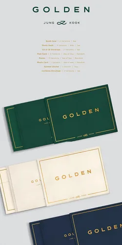 Vista 4 de JUNGKOOK [GOLDEN] Álbum (SHINE + SOLID + SUSTANCIA - Juego de 3 Ver Set +1ea Store Gift BTS Photo Card) K-POP SELLADO