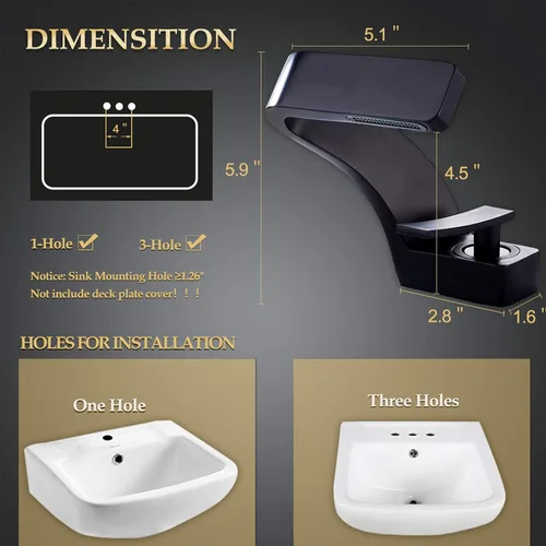Vista 8 de becola Grifo de cascada para lavabo de baño, grifo mezclador de agua fría y caliente de latón macizo de una sola manija, grifo para lavabo