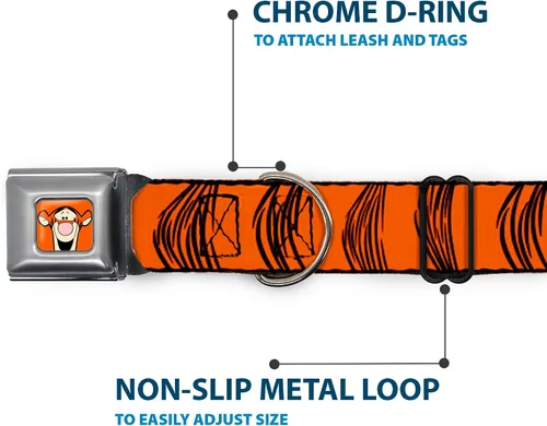 Vista 5 de Collar de perro hebilla de cinturón de seguridad Tigger Stripes naranja negro 9 a 15 pulgadas 1.0 pulgadas ancho