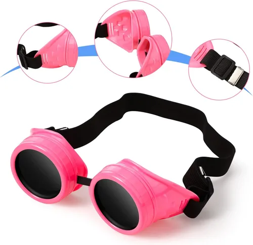 Vista 4 de Konohan Paquete de 3 gafas de piloto rosas de Halloween disfraz de bricolaje vintage gafas steampunk de soldadura para cosplay máscara facial gótica