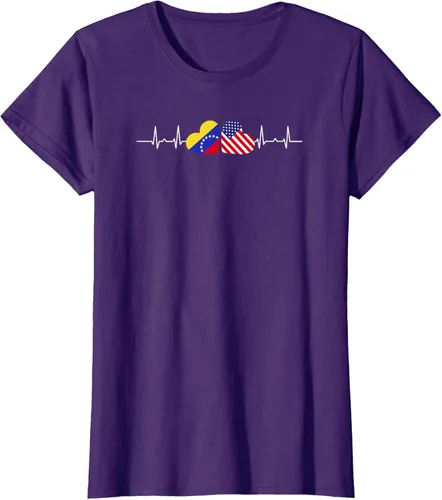 Vista 9 de Camiseta Venezuela American Heartbeat para mujer, Negro, S