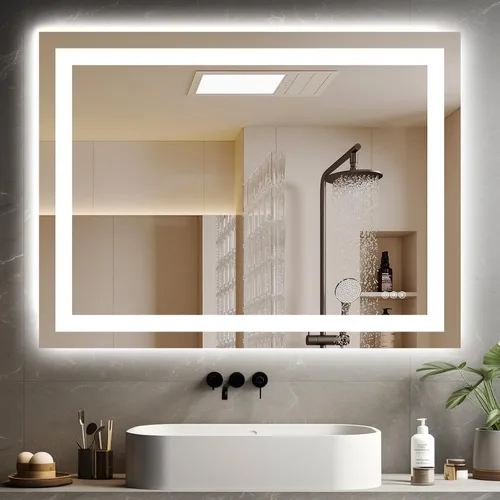 Vista 19 de Hivone - Espejo de baño LED de 24x30 pulgadas con luces, función antivaho, regulable, retroiluminado + iluminación frontal, espejo de tocador