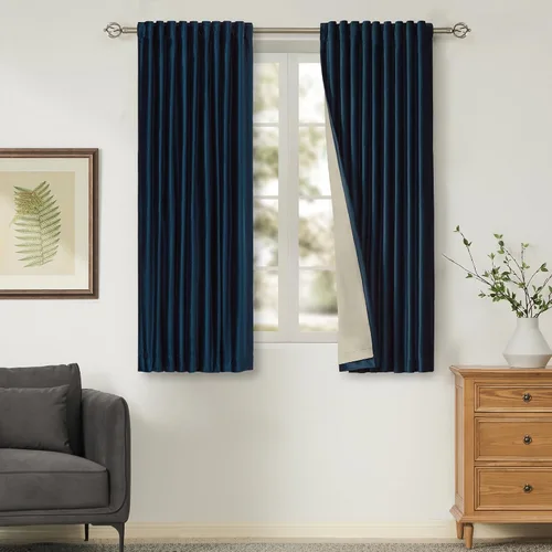 Vista 36 de Cortinas opacas de terciopelo de felpa negras de 63 pulgadas de largo para dormitorio, juego de 2 paneles de forro con bolsillo para barra, pestaña