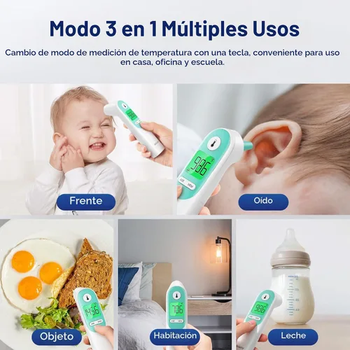 Vista 5 de Hellobaby Termómetro para bebé 3 en 1, oreja y frente con alerta ajustada