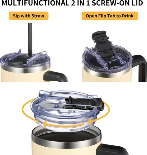 Vista 2 de THILY Vaso de 40 onzas de acero inoxidable con asa - Taza de viaje con aislamiento al vacío, tapa a prueba de salpicaduras y a prueba de fugas, 2