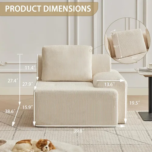 Vista 52 de Sofá modular modular con otomana móvil, sofá de asiento profundo con almohadas, cómodo sofá modular de nube para sala de estar, dormitorio y Blanco