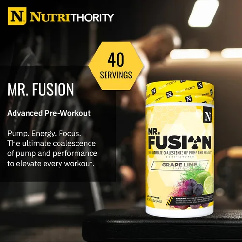 Vista 2 de Nutrithority - Mr. Fusion Pump - Polvo de preentrenamiento, fuerte antes del entrenamiento, sin creatina, polvo energético con aminoácidos