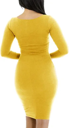 Vista 2 de Vestido ajustado de tubo para mujer, sexy, casual, manga larga, fruncido, ajustado, vestido de fiesta de club