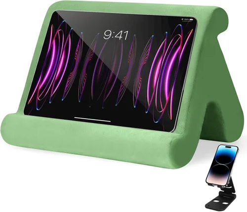 Vista 13 de Soporte universal multiángulo para tableta, soporte suave con soporte de teléfono negro para regazo, rodilla, sofá y cama, compatible con iPad Pro