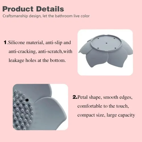 Vista 6 de Jabonera de 2 piezas con drenaje, jabonera para cocina, jabonera, ducha, soporte para jabón de pétalos (blanco y gris)