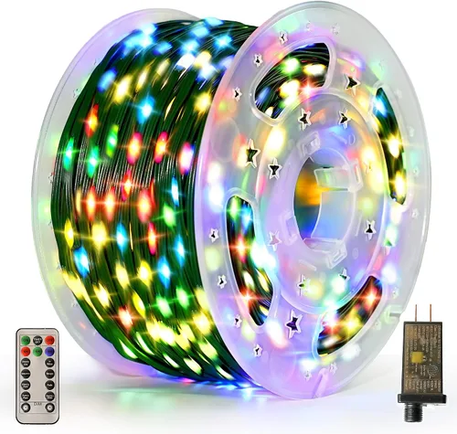 Vista 10 de Luces de Navidad de 400 LED de 131 pies, IP67 impermeables, luces Christmastree con 8 modos, control remoto, 3 temporizadores y función de memoria