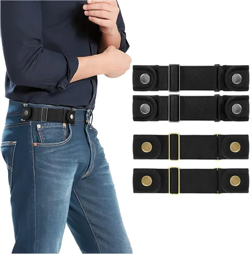 Vista 17 de Paquete de 2 cinturones sin hebilla para hombres y mujeres, cinturón lateral elástico ajustable invisible que se adapta a bucles de 1.5 pulgadas