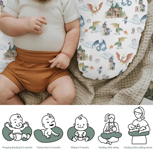 Vista 6 de Fundas de almohada de lactancia de dragón y caballeros de cuento de hadas para niños y niñas, dragones de fantasía, castillo de princesa, funda