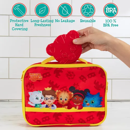 Vista 4 de Daniel Tiger & Friends - Paquetes de hielo duros para niños (paquete de 4 unidades) - Paquetes de congelador delgados y reutilizables - Enfriadores