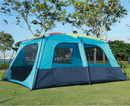 Vista 12 de KTT Extra Large Tent 12-14 Person,Family Cabin Tents,2 Rooms,Straight Wall,2 Doors 4 Windows with Mesh,Waterproof,Double Layer,Big Tent for Azul