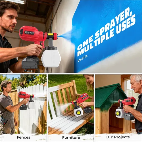 Vista 9 de DIYtoolifz - Pulverizador de pintura inalámbrico compatible con batería Milwaukee 18V, pistola de pintura eléctrica de 40.6 fl. oz con 4 boquillas