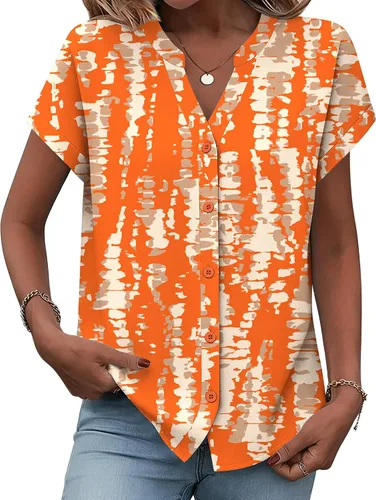 Vista 13 de Zeagoo Camisas con botones para mujer, camisetas de manga corta, cuello en V, blusas casuales de negocios
