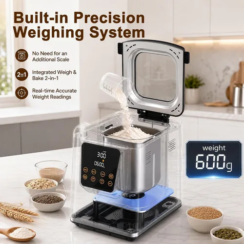 Vista 3 de Máquina para hacer pan, máquina de pan de acero inoxidable, escala incorporada Plata